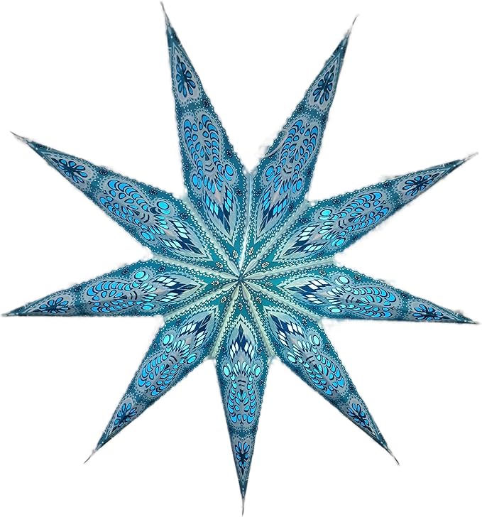 Lantern Lampshade 9 Pointed Paper Star Light Shades Large 60cm Star Hanging Decorations for Christmas Wedding Home Decoration Birthday Party (Turquoise)
