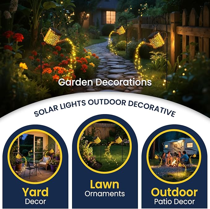 2 Pack Solar Lights Outdoor Decorative Metal Watering Can Lights | Outdoor Waterproof Small Patio Light Yard Lawn Pathway Decor Gardening Gifts for Women Mom Grandma