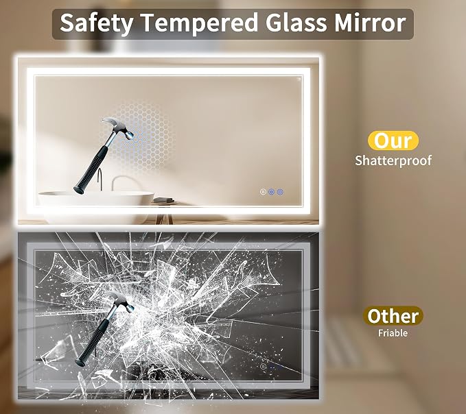 30"x48" LED Bathroom Mirror with Lights, Anti-Fog, Backlit + Front Lit, Dimmable, Led Vanity Mirror for Wall, Lighted Bathroom Mirror, 3 Colors, Shatter-Proof Tempered Glass