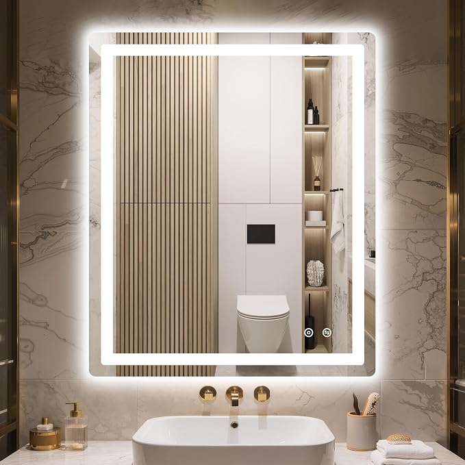 36x30 LED Bathroom Vanity Mirror with Lights, Anti-Fog, Dimmable | Front & Backlit with 3 Color Modes and Memory, 5mm Shatterproof Glass, Plug-in or Hardwired, Horizontal or Vertical