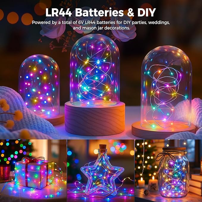 litogo 24 Pack Multi-Colored Fairy Lights Battery Operated with Timer, 20 LED 3 Modes Twinkle Light, 7ft Waterproof Silver Wire Mini Small Bulk Mason Jar String Light, Decor for Wedding Christmas
