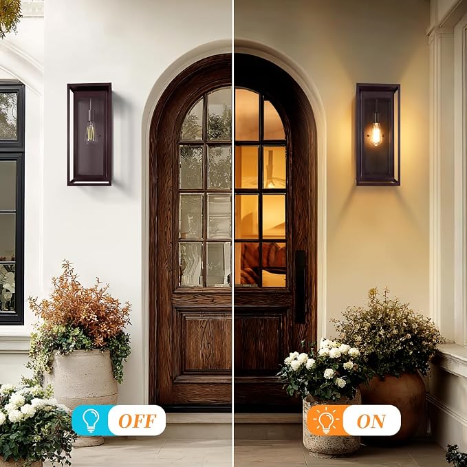 19" Bronze Outdoor Light Fixture, 2 Pack Large Size Outdoor Sconce Lights with Clear Glass Shade, Waterproof Porch Lighting Exterior Light Fixture for Front Door, Garage