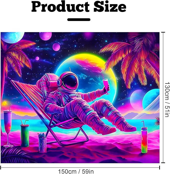 BVBOX Blacklight Space Astronaut Tapestry UV Reactive Galaxy Planet Glow in Dark Tapestries Black Light Poster Neon Wall Hanging Art for bedroom Living Room (Astronaut recliner-1M)