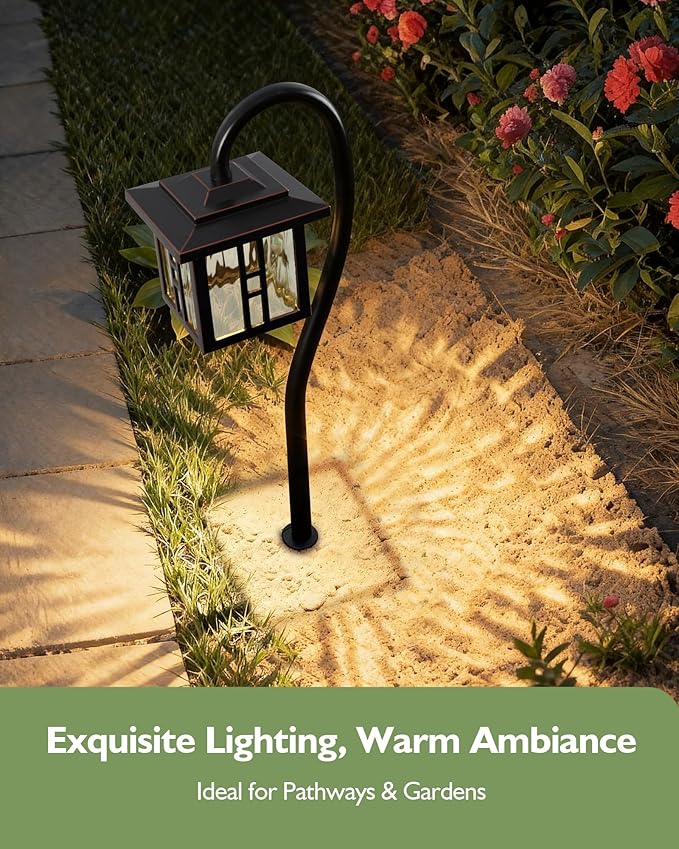LITFIT Low Voltage Landscape Lighting Lanterns, 3W 185lm Oil-Rubbed Bronze Outdoor Pathway Lights for Garden, Die-Cast Aluminum, Waterproof, Outside Lights for House, 50,000H Integrated LED, 4Pack