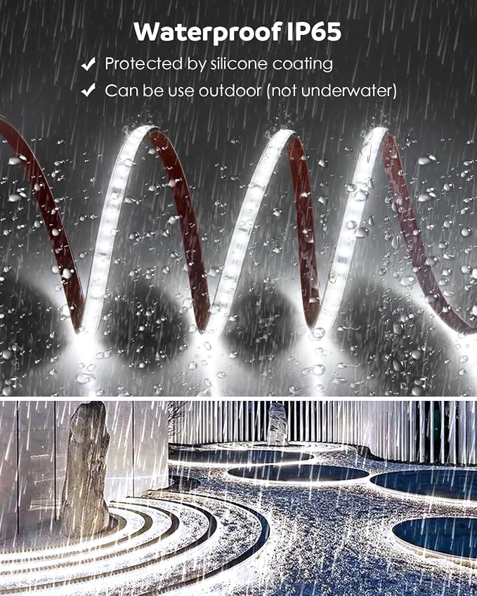 Aclorol 110V LED Strip Lights Outdoor Waterproof 150FT 1 Roll Cold White | Flexible Exterior LED Rope Lights, NO Drop Voltage 120LEDs/m, with 3ft Power Cord for Garden Patio Indoor Decorative Lighting