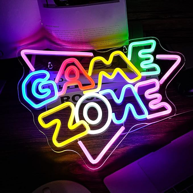Game Zone Neon Sign LED Colorful Gaming Room Neon Light for Wall Decor Dimmable USB Game Neon Signs for Gamer Man Cave Bedroom Boys Gift（15.4’’X12.6’’）