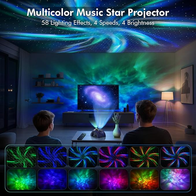 Rossetta Dual Lens Galaxy Projector, Star Projector for Bedroom with 58 Light Effects, Night Light Projector with White Noise & Bluetooth Speaker, Remote Timer, Easter Room Decor Gift for Kids Adults