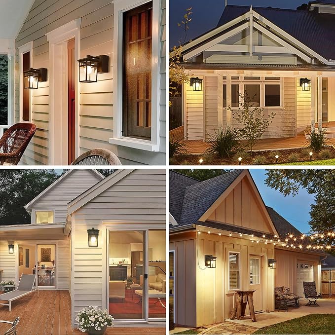 2 Pack Outdoor Porch Lights, Dusk to Dawn Wall Lighting with GFCI Outlet | Waterproof Alunmium Wall Sconces with Clear Glass Shade, Outside Porch Lights House Patio Garage Front Door, Bulbs Included