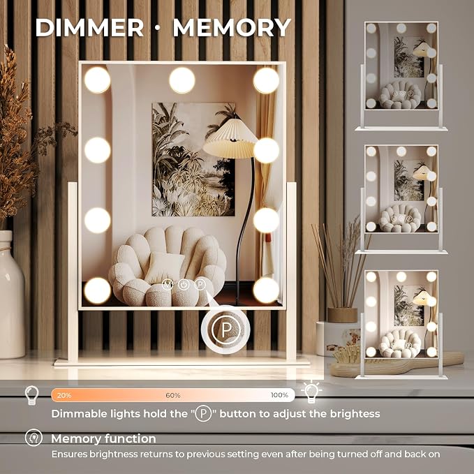 ZL ZELing Vanity Mirror with Lights,Makeup Mirror with Lights,Light up Mirrors with Smart Touch 3 Colors Dimmable,Mirror with Lights with 360° Rotation
