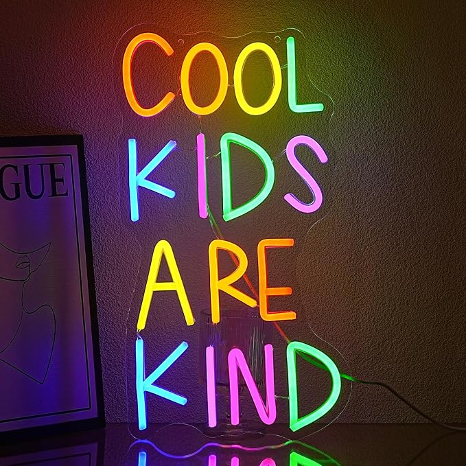 Cool Kids Are Kind Neon Sign for Classroom Colorful Letter Neon Lights Classroom Decor Reading Neon Light Sign for Bedroom Library Kids Room Study Room Decoration