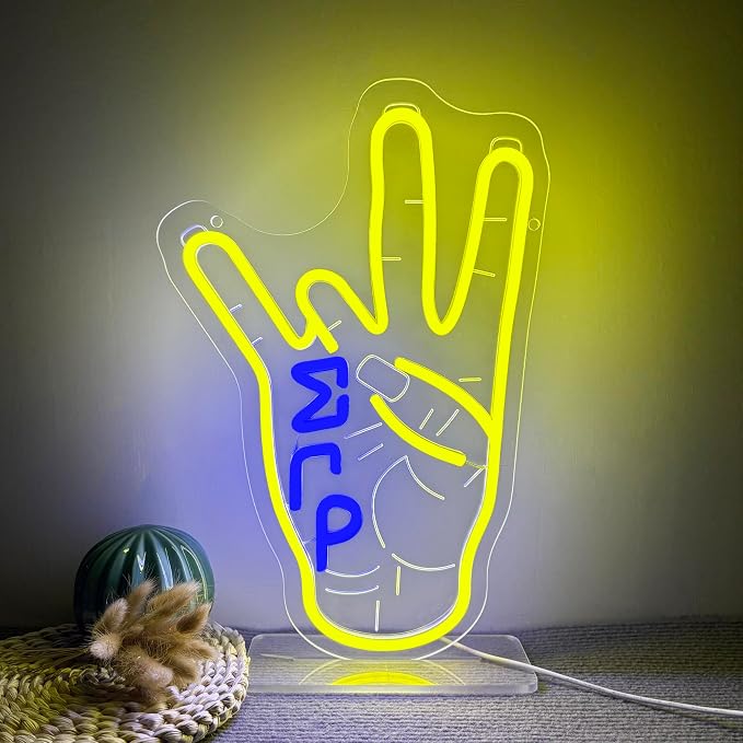 Sigma Gamma Rho Hand Neon Sign, Greek Hand Symbol Signs Neon Sign, Dimmable LED Sorority and Frat Hand Symbol Signs, Office Party Bar Cafe Decor, Family and Friends Birthday Holiday Gift(15.7*10.3in)