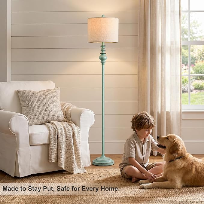 BOBOMOMO 64.25" Farmhouse Floor Lamp for Living Room, Tall Antique Blue Standing Lamp with Rotary Switch, Vintage Reading Lamp for Bedroom & Nursery, Coastal Cottage Home Decor