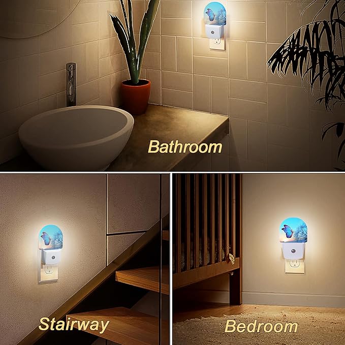 Blue Butterfly Dandelion Night Light, Night Lights Plug Into Wall Decor, Auto Sensor Lamp Home Indoor Stairway Kitchen Corridor, Boys Girls Women Men Room Gifts