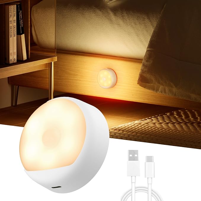 YEELIGHT Night Light, Motion Sensor NightLights for Kids, USB-C Rechargeable Magnetic with Auto Dusk to Dawn&Warm White, Nursery Night Light, LED Closet Light for Bedroom, Hallway, Stairs, Under Bed
