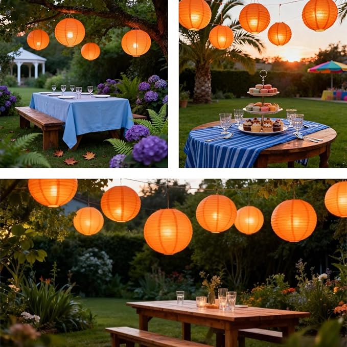 Chinese Paper Lanterns - Pack of 10, 10-Inch Orange Hanging Lights for Birthday Party Decorations, Ceiling Decor, Rainbow Classroom, Wedding, and Home Party
