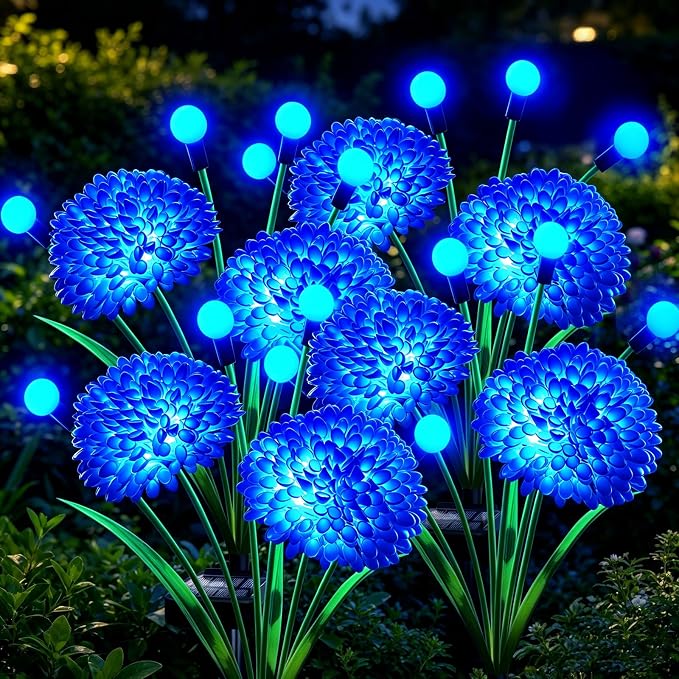 Solar Garden Lights, 4 Pack Blue Solar Swaying Firefly Lights With Flowers, Waterproof Blue Flowers Light Outdoor for Garden Patio Yard Pathway Fall Decoration, Gifts for Women Mother's Day