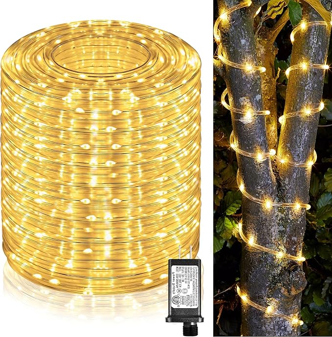 164FT Rope Lights Outdoor, 500 LED Rope Lights Indoor Waterproof, 8 Modes Plug in Connectable String Lights for Outside Garden, Deck, Patio, Pool, Bedroom, Landscape, Party Decorations - Warm White