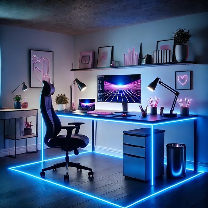 Battery Powered COB LED Strip Lights,3.28ft Ice Blue LED Light Strip for Dorm Room, Under Bed, Shelves, TV Backlight, Closet, Small Cuttable Tape Lights, Battery Operated LED Lights for TV