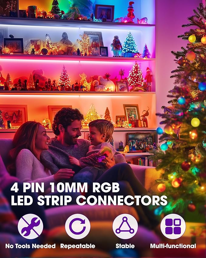 HitLights 12 Pack 10mm 4 Pin RGB LED Strip Connectors - 6 Inch Solderless Connectors for 5050 Color Changing LED Tape Light, Kitchens, Cabinets and More