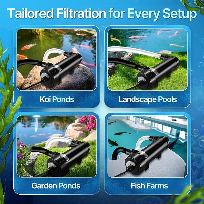 Flexzion 9W UV Pond Light Clarifier for Outdoor Koi Ponds | 9W Uv Light for Pond Clarifier, 1500L/H Flow