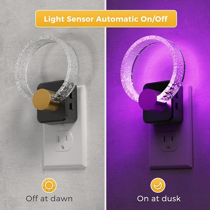 L LOHAS LED Night Lights Plug into Wall, Changing RGB Night Light | Dusk to Dawn Sensor, 180° Rotatable Bubble Nightlight Plug in Wall for Halloween, Christmas, Holiday, Hallway[2 Pack]
