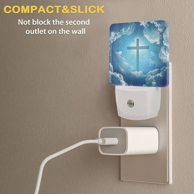 Cross Heaven Night Light with Dusk to Dawn Light Sensors, Plug-in Wall Led Night Lights, Energy Efficient Lamp for Bedroom/Bathroom/Kitchen/Hallway/Stairs