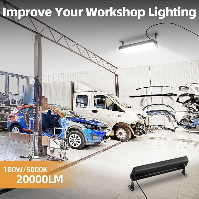 180W LED Shop Lights with 10FT Cord, Swtich, Aluminum 20000LM Ultra-Bright Garage Light, 5000K Daylight, IP66 Waterproof Bay Lighting for Garage, Workshop, Warehouse, Outdoor (1 Pack)