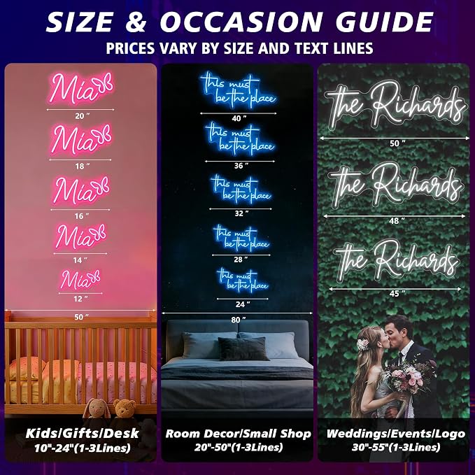 OPBYWE Custom Neon Signs, Personalized Large LED Neon Light Signs for Wall Decor, Customizable Name Logo for Wedding, Business, Bedroom & Birthday, Ready to Hang