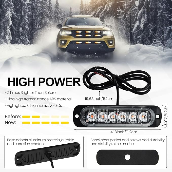 Tallew 20 Pack LED Emergency Strobe Lights 6 LED Amber Surface Mount Flashing Lights Warning Emergency Flashing Lights Construction Caution Lights for Truck Off Road Car Firefighter Vehicles ATV SUV