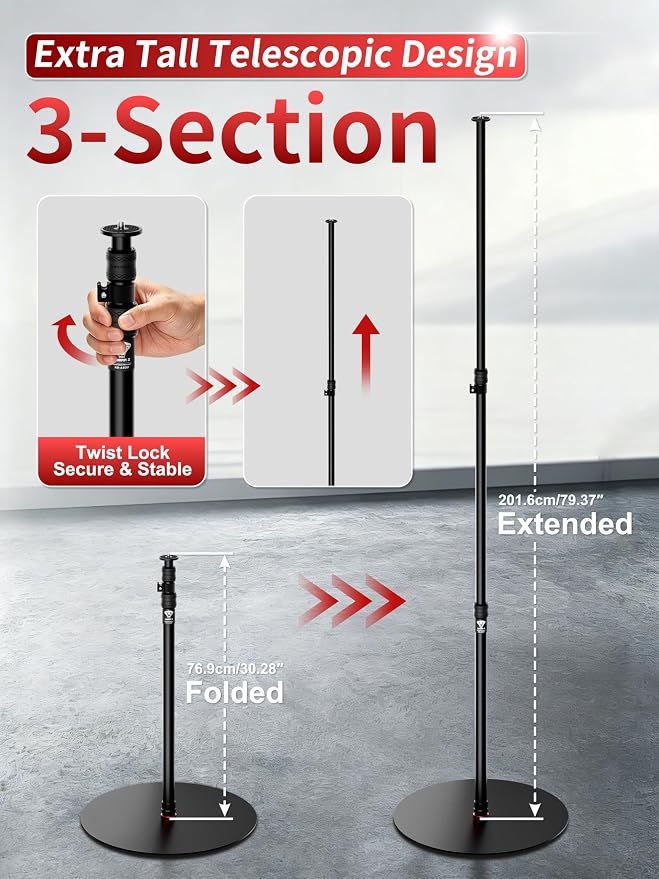 IFOOTAGE Cobra RB-A500,79" Round Base Monopod,Heavy-Duty Floor Stand with Weighted Base, Adjustable Height, Light Stand for Studio, Base Diameter: 50 cm / 19.7 in