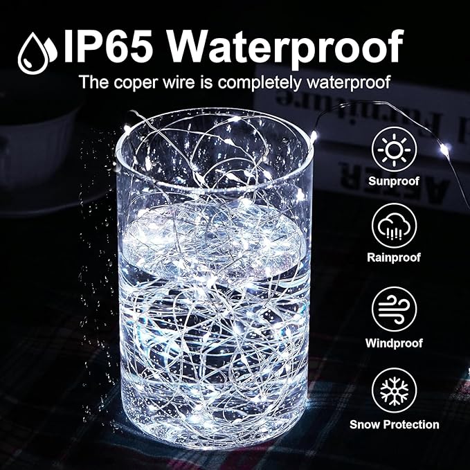 1Pack USB Plug in Fairy String Lights,16ft 50 LED Copper with Remote and Timer, 8 Modes Waterproof Twinkle String Lights Battery Powered for Bedroom Indoor Party Wedding Christmas Decoration