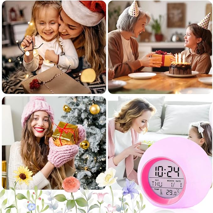 Tarklanda Kids Alarm Clock,Moon Stars Projector Alarm Clock,7 Color Changing Night Light,Snooze Touch Control Temperature for Kids’ Bedroom, Digital Clock for Girls Boys Children