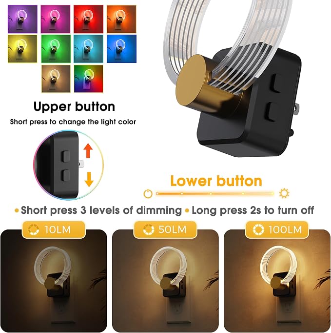 L LOHAS LED Night Lights Plug into Wall, Changing RGB Night Light | Dusk to Dawn Sensor, 180° Rotatable Acrylic Nightlight Plug in Wall for Halloween, Christmas, Holiday, Hallway