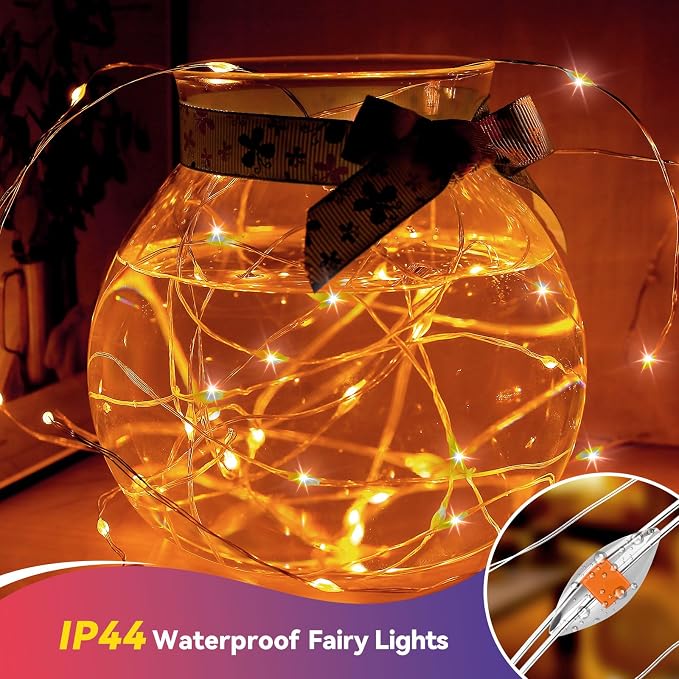 LitHome 4 Pack Orange Fairy Lights Battery Operated, Each 20 FT 60 LED | Halloween Twinkle Lights Battery Operated 2 Modes, Waterproof Fairy String Light for Party Wreath Garland Table Decor