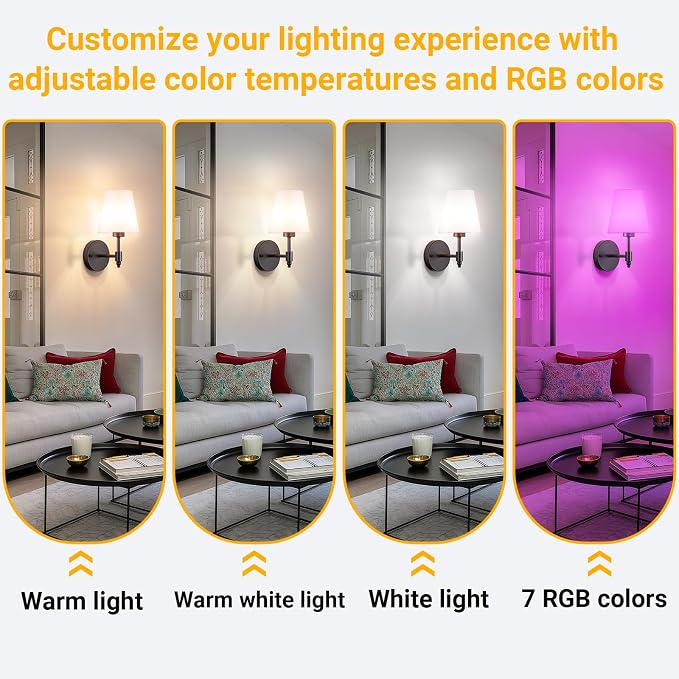 Vimhou Peel and Stick Wall Sconces, Stick On Wall Sconce Set of 2, Battery Operated Wireless Wall Light, No Drill Adhesive Wall Lamp, Corn Bulb with 10000mAh Rechargeable Battery, Bedroom Wall Decor