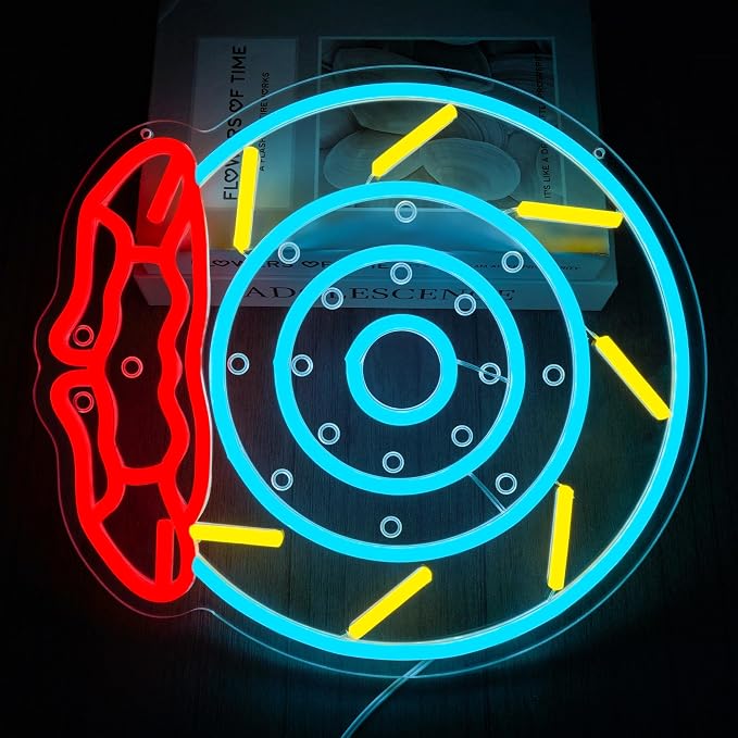 Brake Pads Neon Sign - LED Garage Wall Decor for Car Lovers & Racing Fans, Dimmable USB Powered Man Cave Light, Car Enthusiast Gifts for Workshop Bar(13.2 * 12inch)