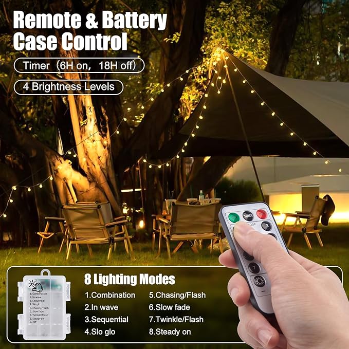 Minetom Battery Operated String Lights, 21FT 60 LED Globe Classroom Lights | Waterproof Twinkle Lights with Remote & 8 Modes for Indoor Outdoor Bedroom Classroom Camping Christmas Decor, Warm White