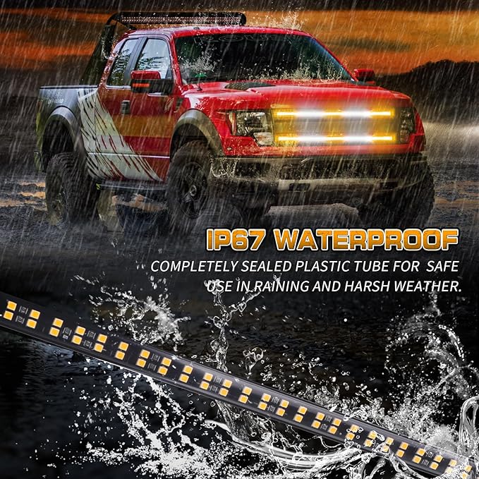 XRIDONSEN 2PCS 30 inch Truck Grill Lights Strip 360 LED Strobe Lights Amber White Grille/Tailgate/Rear window Emergency Flashing Warning Safety Caution Lights for Tow Plow Trucks Construction Vehicles