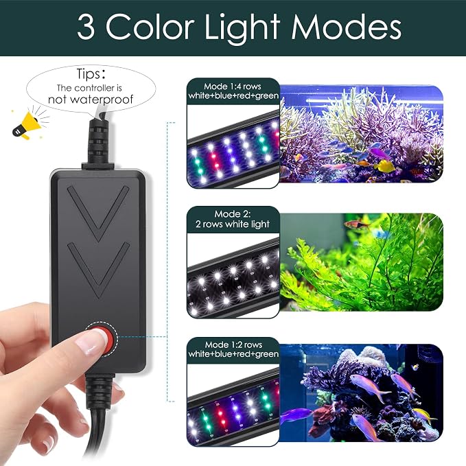 AQQA Aquarium Light,Full Spectrum LED Fish Tank Lights | 12"-54" Adjustable Multi-Color White Blue Red Green LEDs with Extendable Brackets,14W-31W for Freshwater Plants 14W (12"-18")