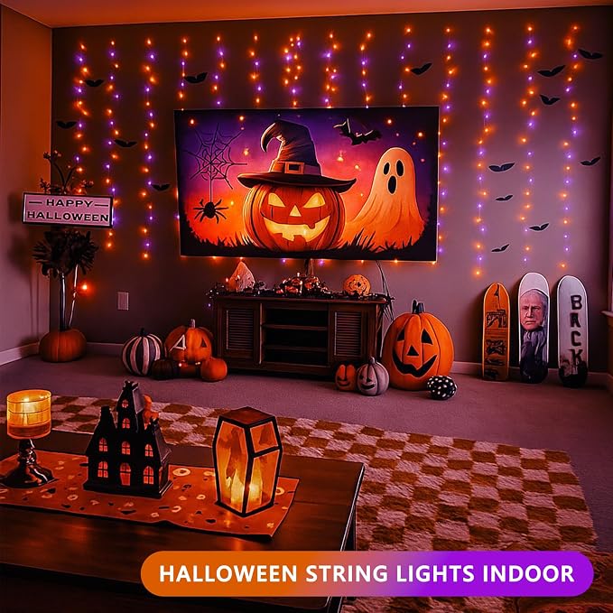 200 LED Connectable String Lights, 66FT Christmas Lights Outdoor Indoor | Orange & Purple, 13 Modes, Timer, Clear Wire Waterproof Twinkle Fairy Lights Plug in for Halloween Bedroom Patio Tree Decor
