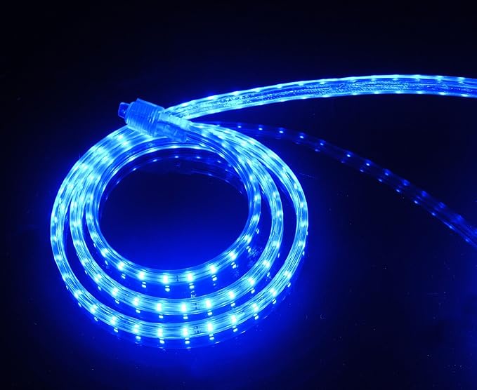CBconcept UL Listed, 10 Feet, 1080 Lumen, Blue, Dimmable, 110-120V AC Flexible Flat LED Strip Rope Light, 180 Units 3528 SMD LEDs, Indoor Outdoor Use, Accessories Included, Ready to use