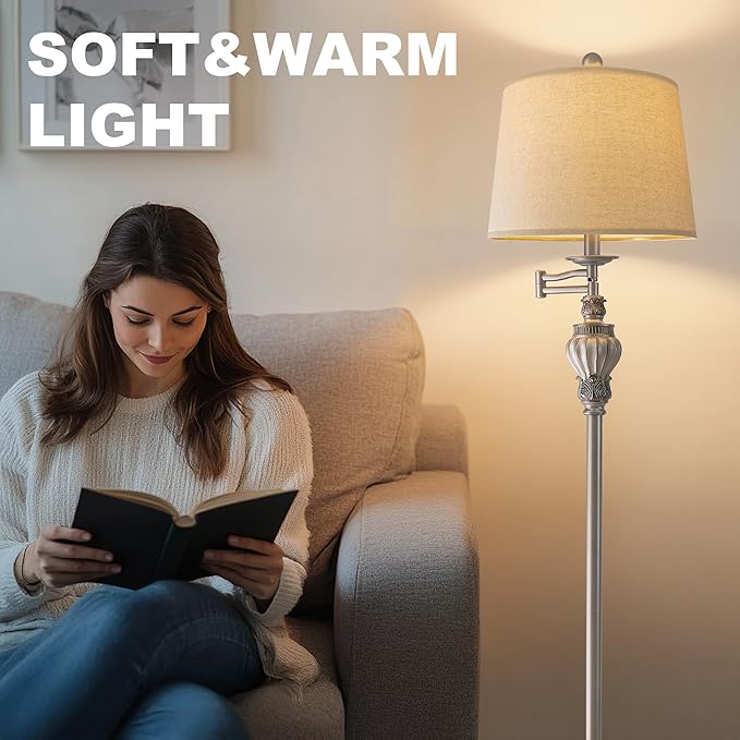61" Vintage Floor Lamp with 350° Adjustable Swing Arm, Tall lamp Standing Lamp for Living Room Bedside Bedroom Nightstand Retro Farmhouse Mid Century Lamp Light Home Décor Office Gifts