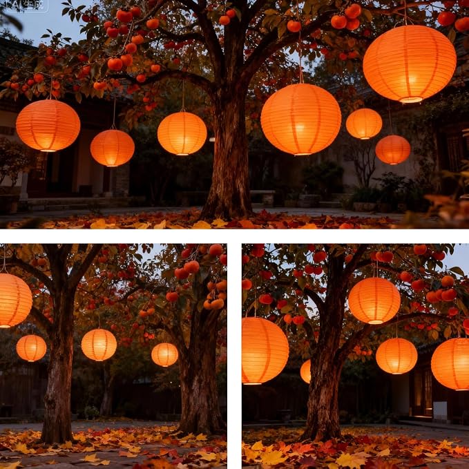 Orange Chinese Paper Lanterns with LED Lights, 10-Pack 12inch | Hanging Lights for Halloween, Fall Festival, Birthday Decorations, Ceiling Decor & Home Party