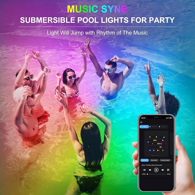 RGB Underwater Pond Lights, Super Bright LED Submersible Fountain Lights Colored Landscape Spotlights, Bluetooth APP Control IP68 Waterproof for Fish Aquarium Tank Garden Yard Pool(Set of 1)
