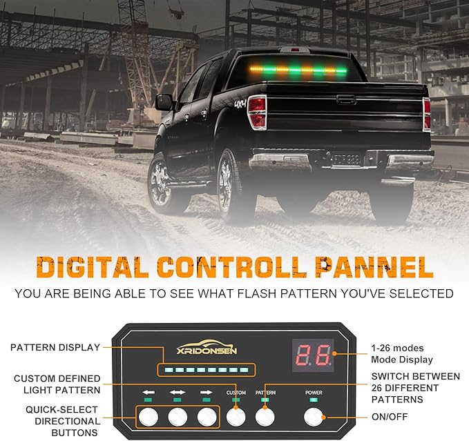 XRIDONSEN 35 inch Amber Green Traffic Advisor Light Bar 48 LED Emergency Strobe Lights Safety Warning Lights Front/Rear Window w/Display Controller for Construction Vehicles plow/Tow Trucks Wreckers