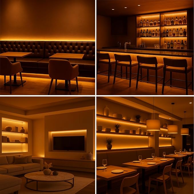 Candlelight COB LED Strip Lights 2400K, 3W/FT, 16.4FT 24V LED Tape Light with 3M VHB Backing, CRI 95, UL Listed, Cuttable, Dimmable, Bendable for Bars, Restaurants, Relaxing (NO Power Supply)