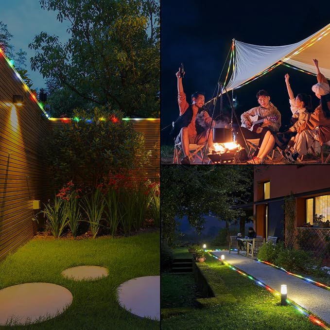 Solar Rope Lights Outdoor Waterproof, 33FT 100LED Outdoor String Lights Clear PVC Tube Fairy Lights, 8 Modes Trampoline Light for Pool Tree Garden Yard Home Camping Wedding Halloween Holiday Decor