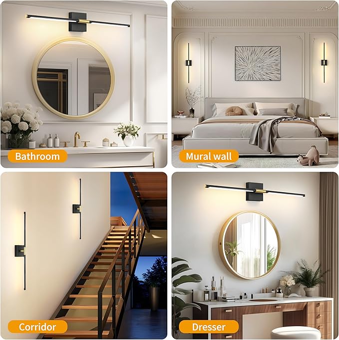 10000mAh Battery Operated Wall Sconces Set of 2, 3 Color Dimmable Rechargeable Wall Light with Remote, 30 Inch Black Gold Wireless Sconces Wall Decor with Timer Function for Living Room, Bedroom, TV