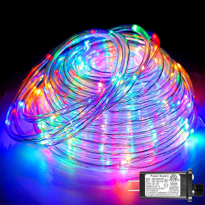 66FT 200 LED Rope Lights Outdoor Waterproof, Connectable Rope Lights for Outside with 8 Modes, Flexible String Lights for Indoor Room Patio Pool Garden Party Decorations - Multicolor
