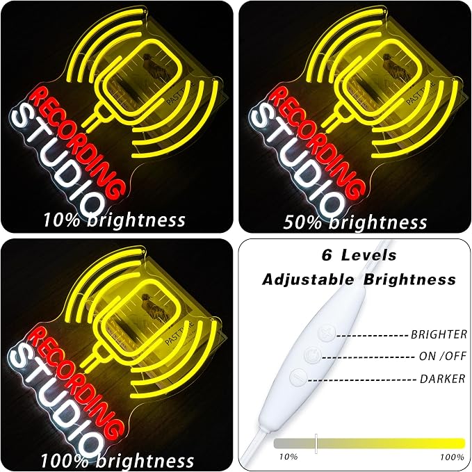 Recording Studio Neon Sign Microphone LED Light for Music Room Decor, Vintage Mic Wall Art for Home Studio Podcast Room, Singer Musician Gifts, Karaoke Bar Wall Decoration(12.2 * 14.5inch)